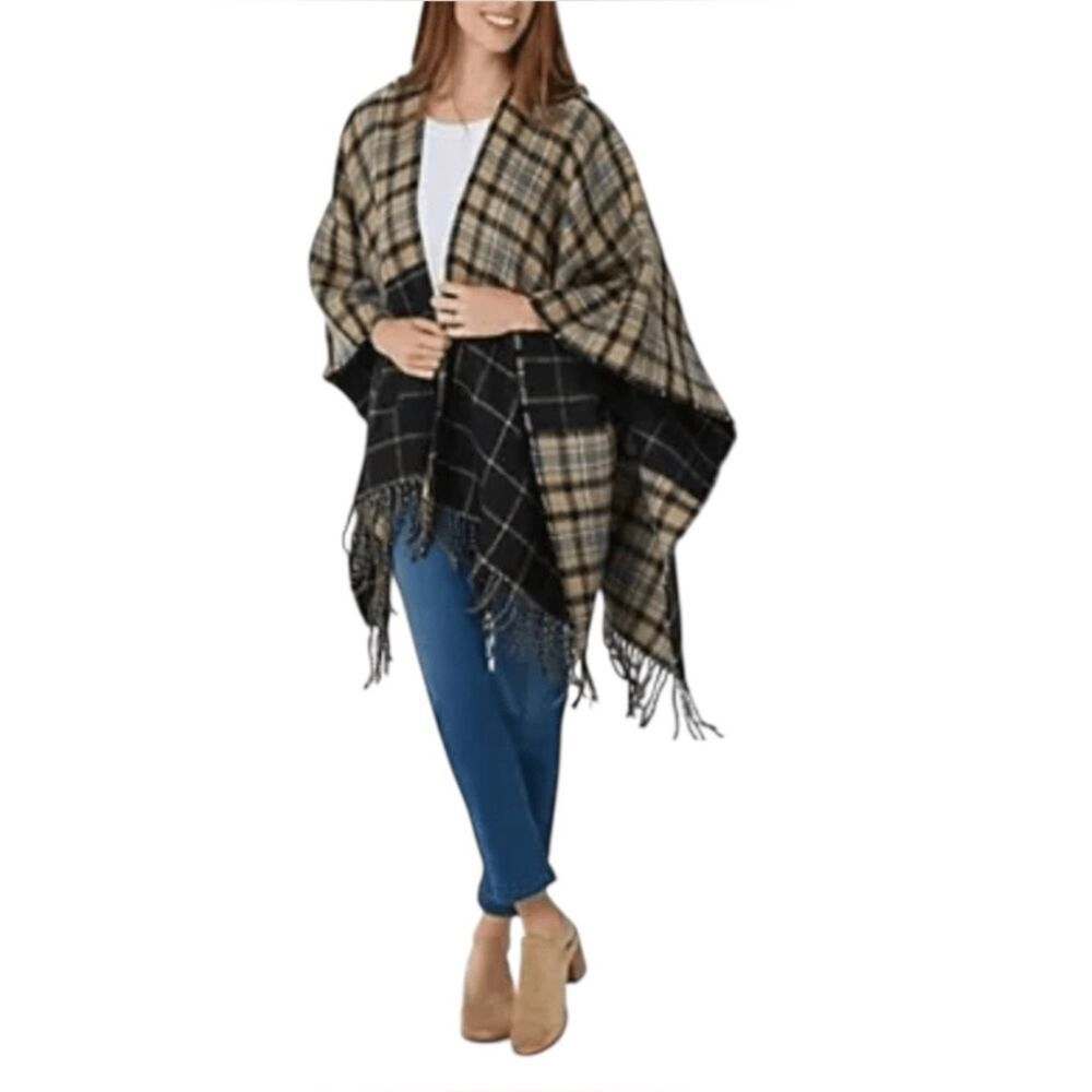 Isaac Mizrahi Ruana Plaid Houndstooth Reversible